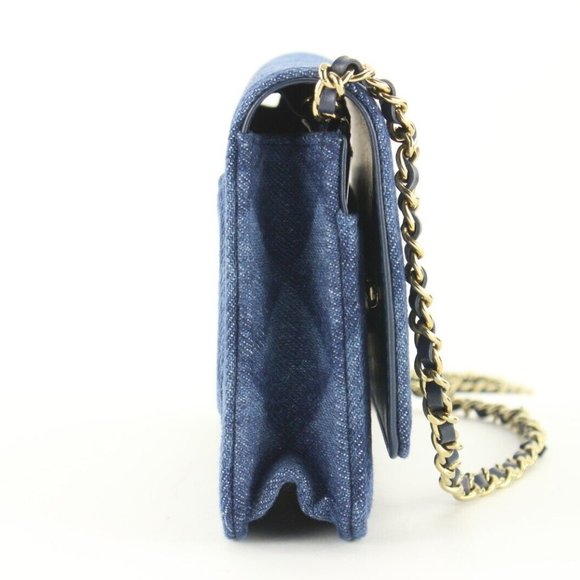 Chanel Shadow Quilted Denim Wallet on Chain WOC Gold HW 2CJ1110 - Picture 5 of 12